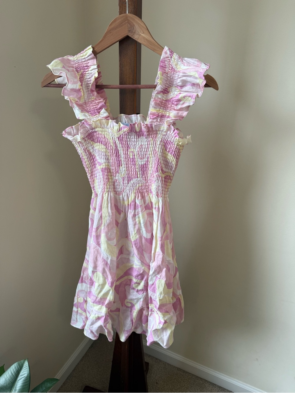 Hill House Pink and Cream Smocked Mini Dress - Picture 2 of 8